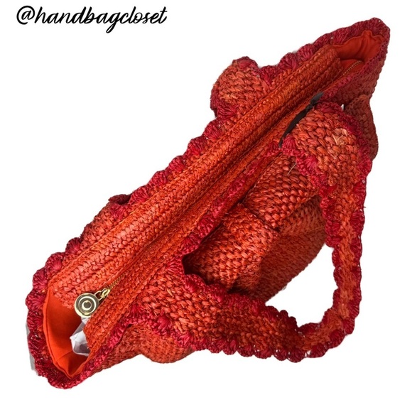 Kate Spade X Target Taffia Straw Bow Red & Orange Tote Bag - Picture 10 of 16